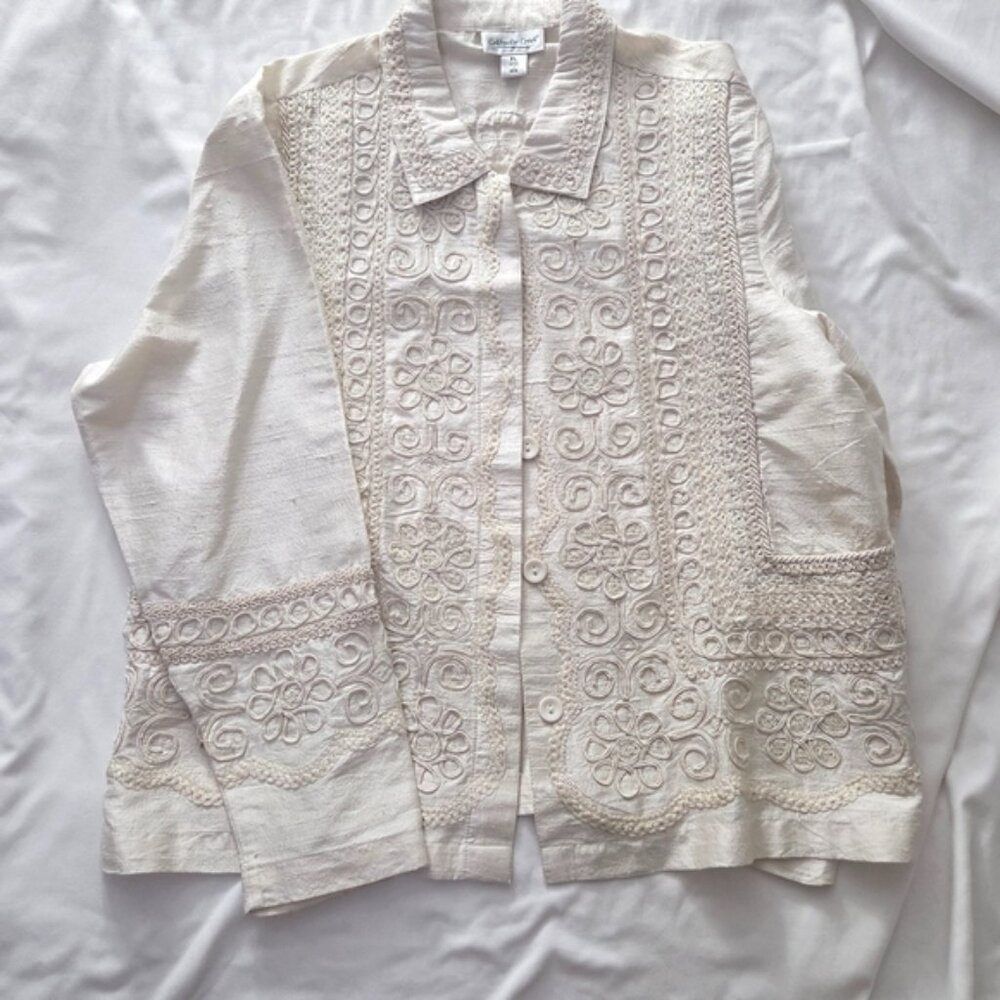 Wearable Art Coldwater Creek Silk Embroidered Jacket Petite Large